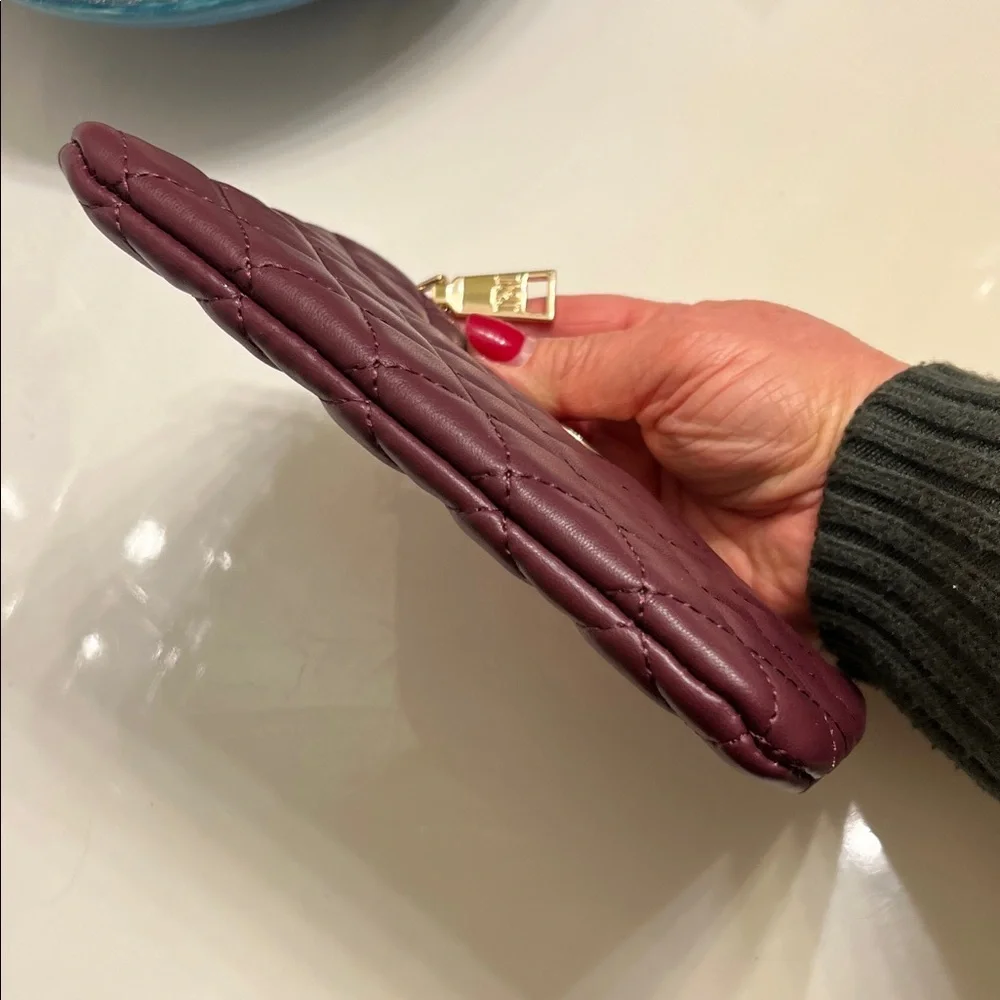 Badgley Mischka Quilted Wristlet Clutch Deep Burgundy